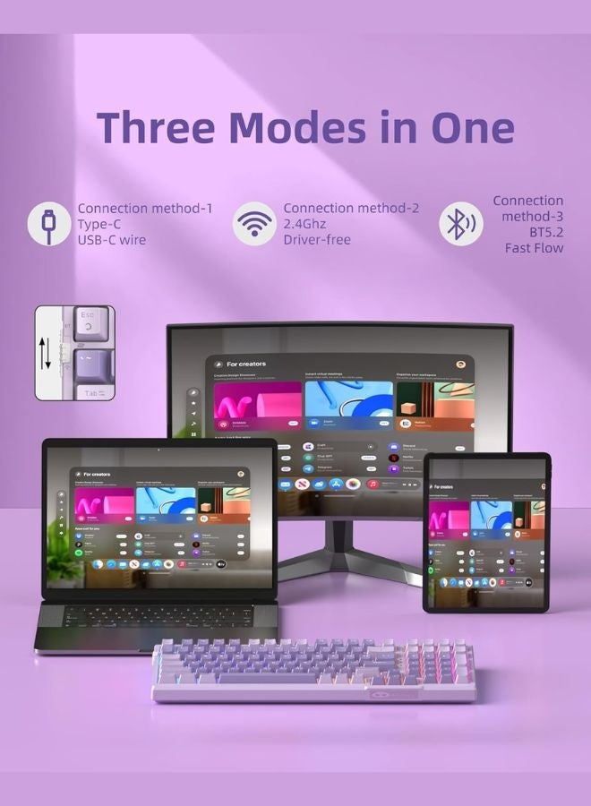 MageGee Mechanical Gaming Keyboard with Wireless Joint sky98 , 96% Creamy RGB Hot-Swappable Keyboard with 5-Layer Sound Filling, BT/2.4G/USB-C, NKRO for Win/Mac - Image 2