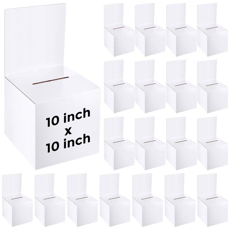 PerKoop 20 Pcs Extra Large Raffle Ticket Box 10 x 10 x 10 Inch Cardboard Ballot Box with Slot Large Suggestion Donation with Removable Header for Fundraising Ticket Collecting Voting Contest White