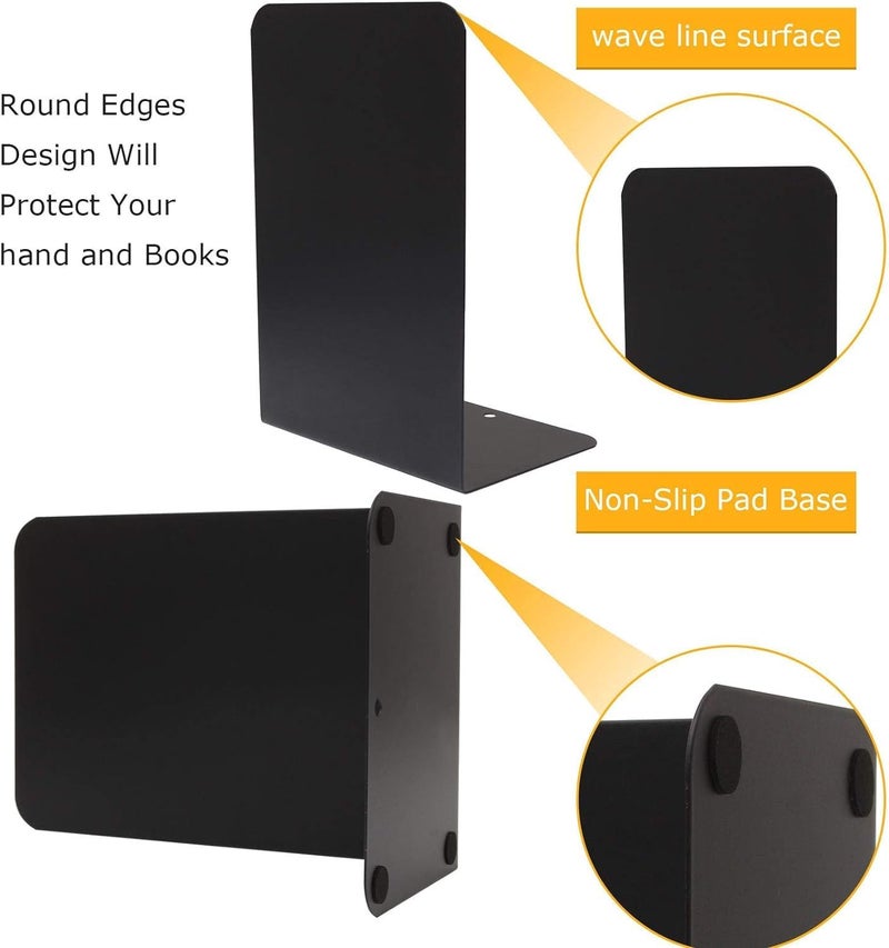 Heavy Duty Metal Black Bookends for Shelves - 8 Pieces - Image 3