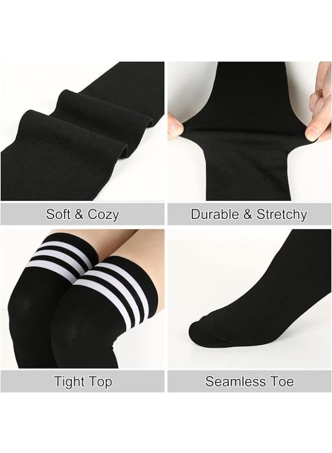 EasyLife Thigh High Socks Plus Size Striped Over Knee High Socks Winter Warm Extra Soft Long Knit Wool Leg - Image 3