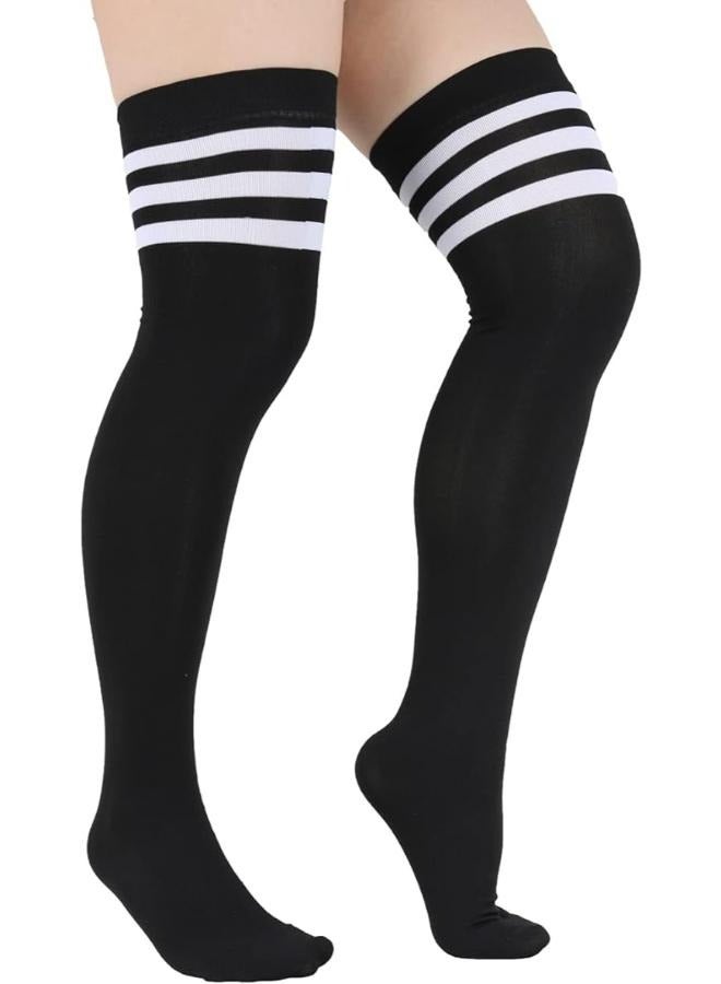 EasyLife Thigh High Socks Plus Size Striped Over Knee High Socks Winter Warm Extra Soft Long Knit Wool Leg - Image 1