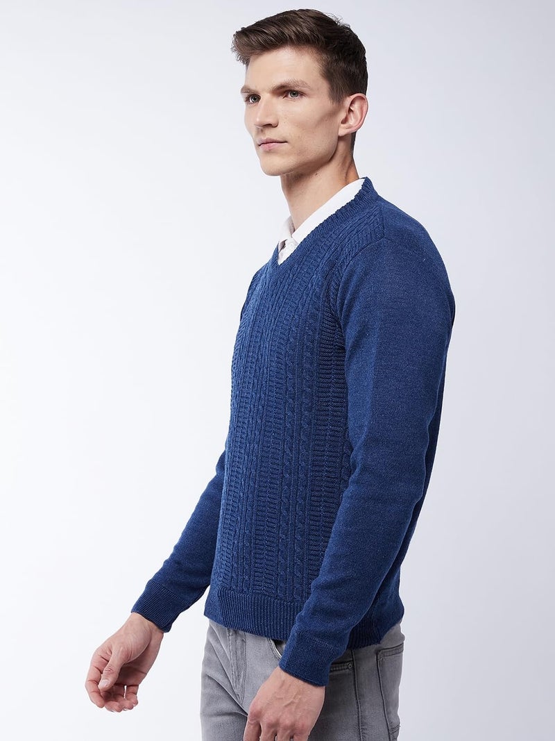 Pivl Men's V Neck Winter Solid Sweater - Warmth and Style for The Season_Denim_XL - Image 3