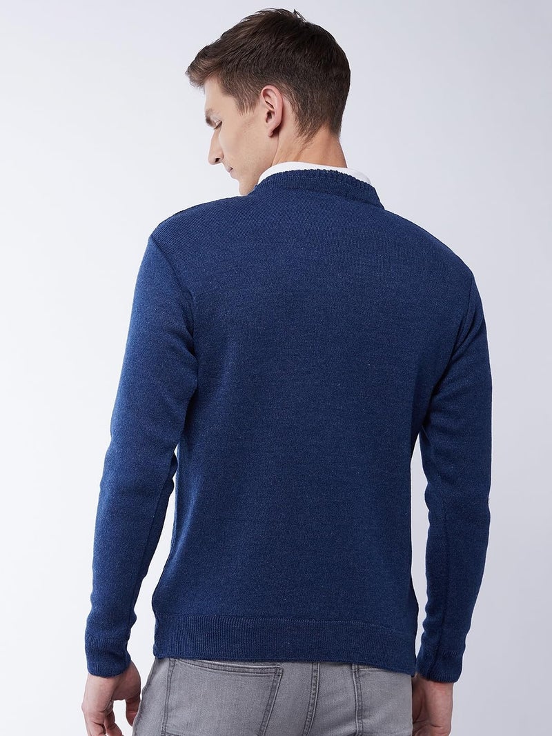 Pivl Men's V Neck Winter Solid Sweater - Warmth and Style for The Season_Denim_XL - Image 5