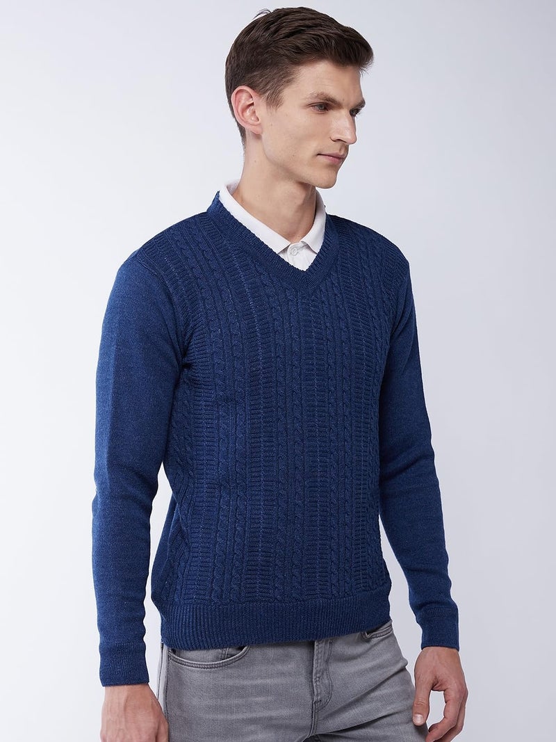 Pivl Men's V Neck Winter Solid Sweater - Warmth and Style for The Season_Denim_XL - Image 4
