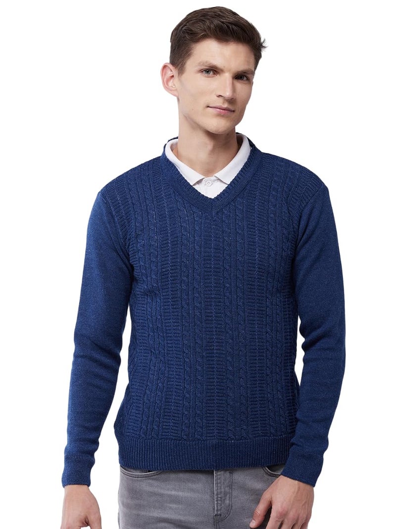 Pivl Men's V Neck Winter Solid Sweater - Warmth and Style for The Season_Denim_XL - Image 1