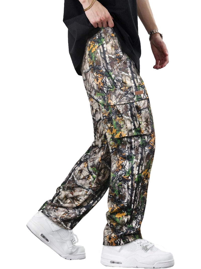 Comdecevis Men's Camo Cargo Pants Workout Joggers Stretch Sweatpants Hiking Drawstring Tactical Pants with Multi Pockets 40w - Image 4