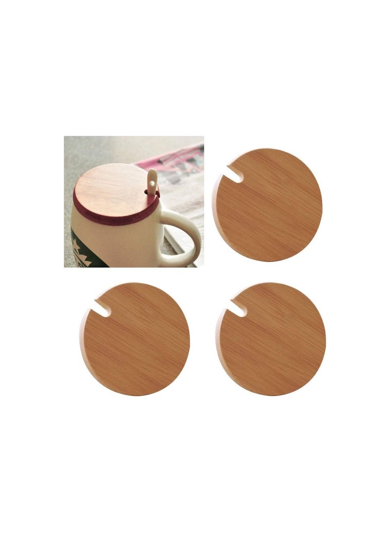 GGOOT Coffee Cup and Mug 3pcs Wood Lids Wooden Mug Cover Glass Jar Wood Drink Cup Lid with Spoon Hole - Image 2