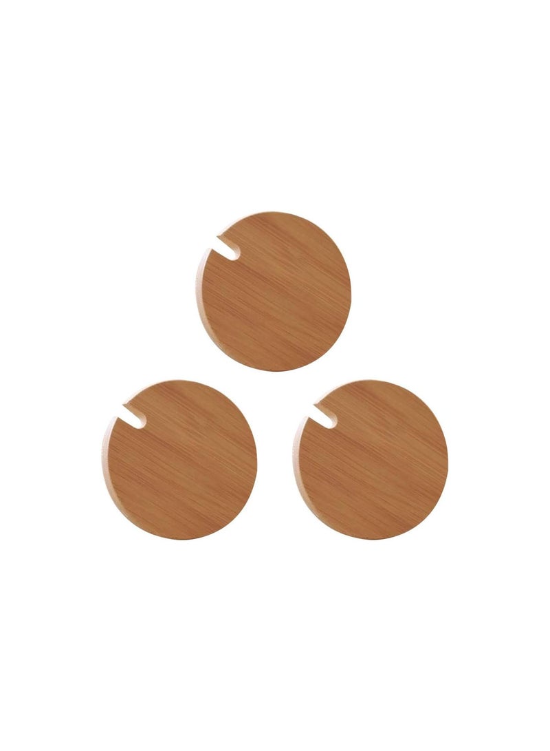 GGOOT Coffee Cup and Mug 3pcs Wood Lids Wooden Mug Cover Glass Jar Wood Drink Cup Lid with Spoon Hole - Image 1