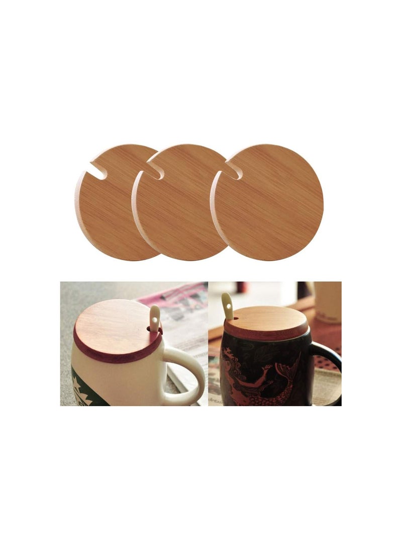 GGOOT Coffee Cup and Mug 3pcs Wood Lids Wooden Mug Cover Glass Jar Wood Drink Cup Lid with Spoon Hole - Image 5