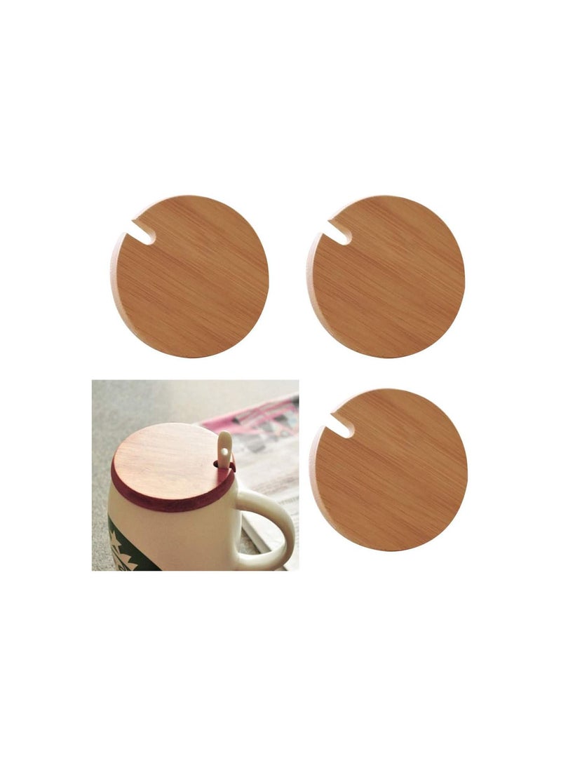 GGOOT Coffee Cup and Mug 3pcs Wood Lids Wooden Mug Cover Glass Jar Wood Drink Cup Lid with Spoon Hole - Image 3