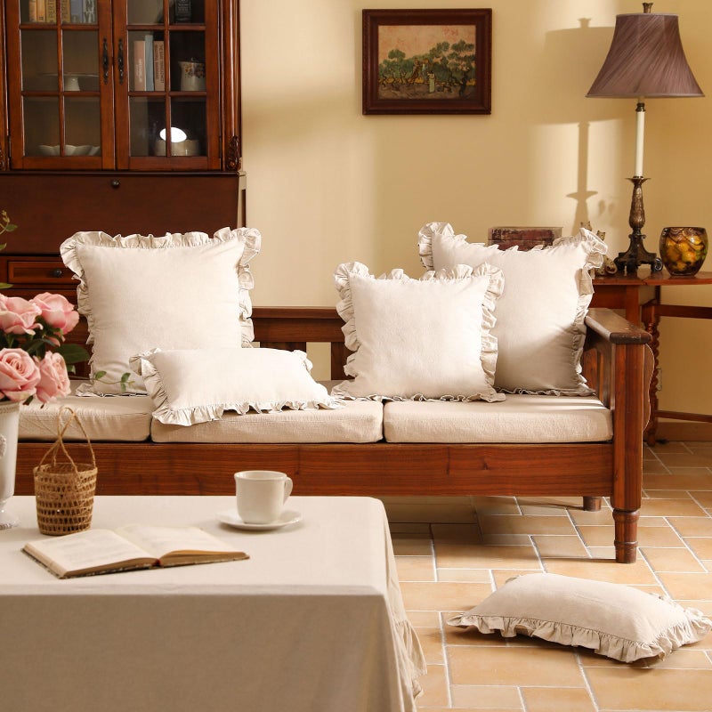patdrea Linen Shabby Chic Decorative Throw Pillow Covers 22"x22" Set of 2,Farmhouse Linen Pillow Covers with Ruffles,Square Sturdy Throw Pillow Case for Couch Sofa Bed Living Room - Image 3