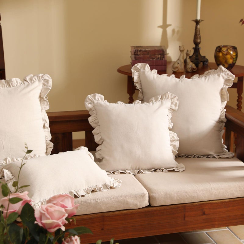 patdrea Linen Shabby Chic Decorative Throw Pillow Covers 22"x22" Set of 2,Farmhouse Linen Pillow Covers with Ruffles,Square Sturdy Throw Pillow Case for Couch Sofa Bed Living Room - Image 5