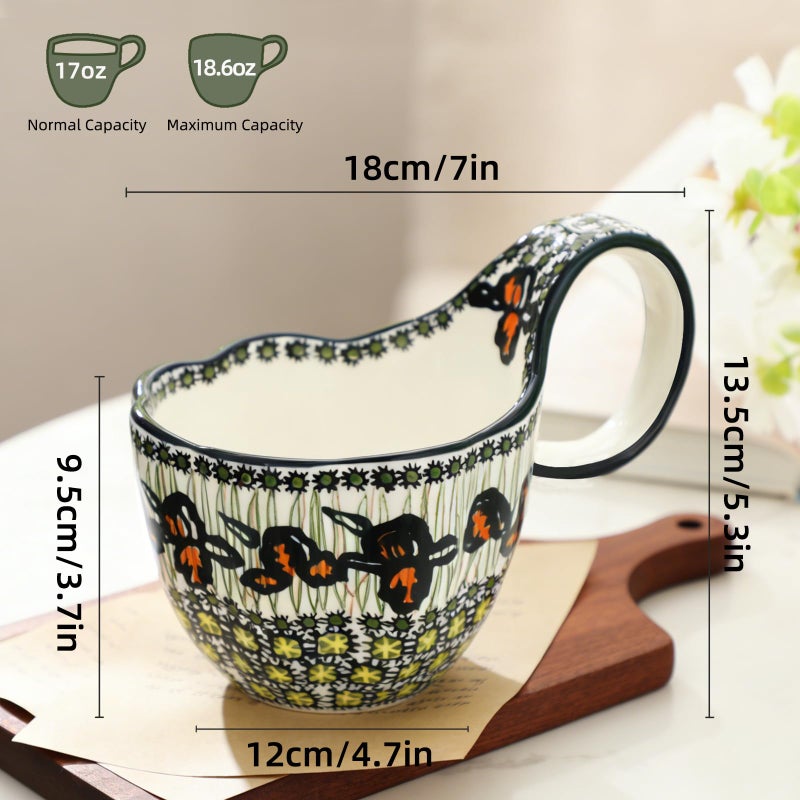 ALMA 2026 Updated Soup Bowls With Large Loop Handles, 18oz Handpainted Flower Soup Cups Microwave & Oven Safe, Decorative Ceramic Cereal Bowls For Soup,Fruits,Chili,Ice cream,Snack-Orange Irene Theme - Image 5