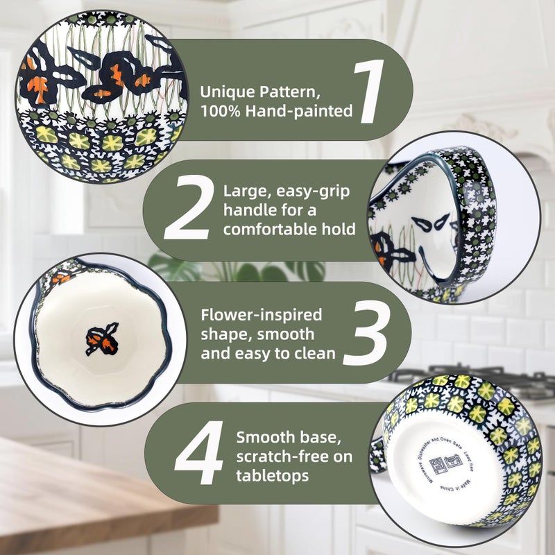 ALMA 2026 Updated Soup Bowls With Large Loop Handles, 18oz Handpainted Flower Soup Cups Microwave & Oven Safe, Decorative Ceramic Cereal Bowls For Soup,Fruits,Chili,Ice cream,Snack-Orange Irene Theme - Image 4