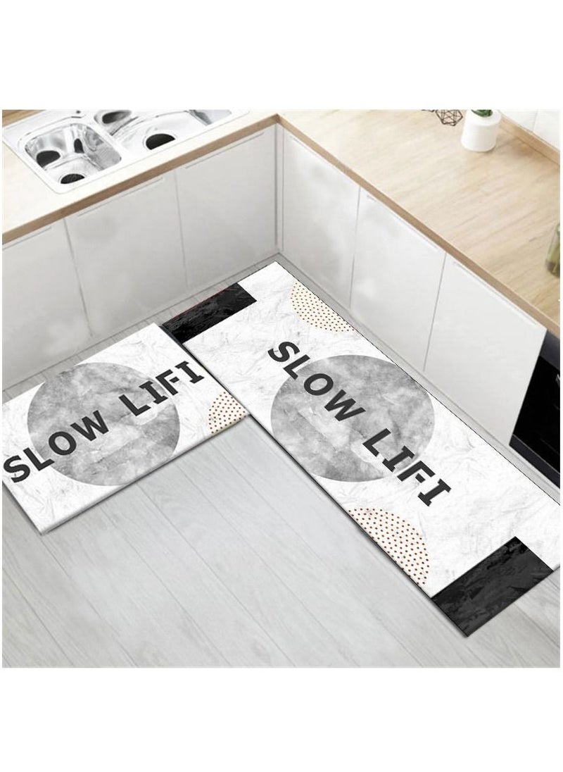 Mei Lifestyle - 2 PCS Set Large Kitchen Mats With Crystal Velvet Material Absorbant Thick Non-Slip Washable Area Rugs For Kitchen Floor Indoor Outdoor Entry Carpet With Beautiful Design (50×80CM And 50×160CM) - Image 1