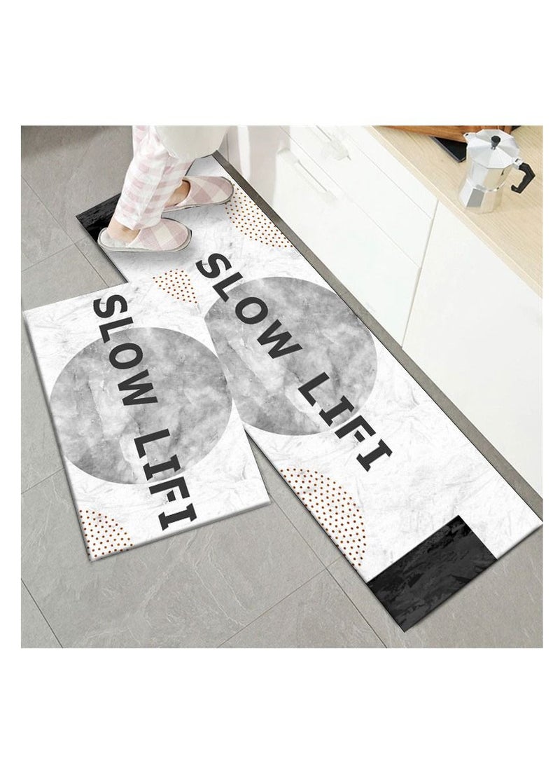 Mei Lifestyle - 2 PCS Set Large Kitchen Mats With Crystal Velvet Material Absorbant Thick Non-Slip Washable Area Rugs For Kitchen Floor Indoor Outdoor Entry Carpet With Beautiful Design (50×80CM And 50×160CM) - Image 1