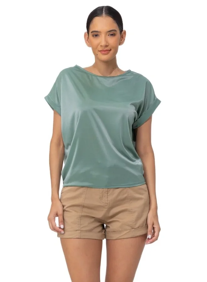 HaILYS Green Satin Short-Sleeve Blouse