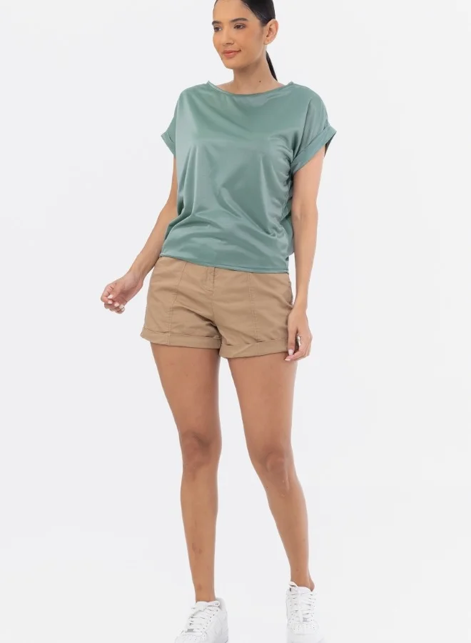 HaILYS Green Satin Short-Sleeve Blouse