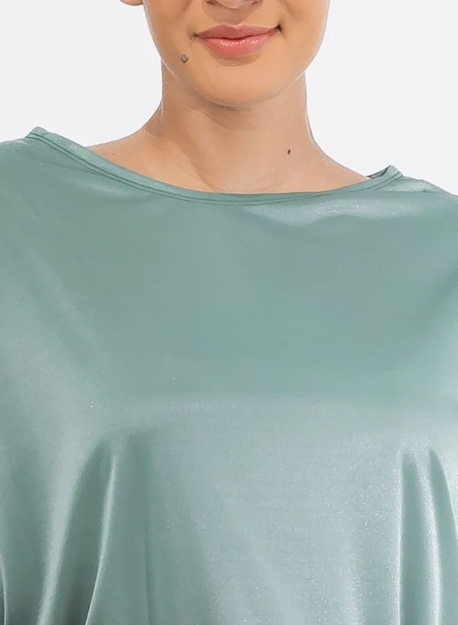 HaILYS Green Satin Short-Sleeve Blouse