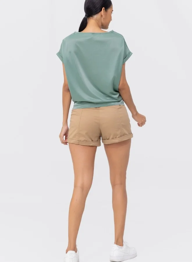 HaILYS Green Satin Short-Sleeve Blouse