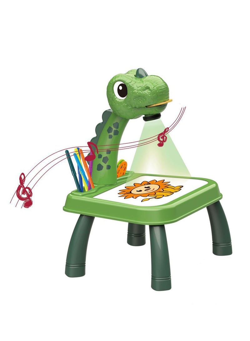 Green Tyrannosaurus Rex Projection Table, Children'S Drawing Projector With Flashlight Slide Projector Toy, Tracing Sketch Table With Light Music, Suitable For Early Art Learning Game Gifts - Image 1