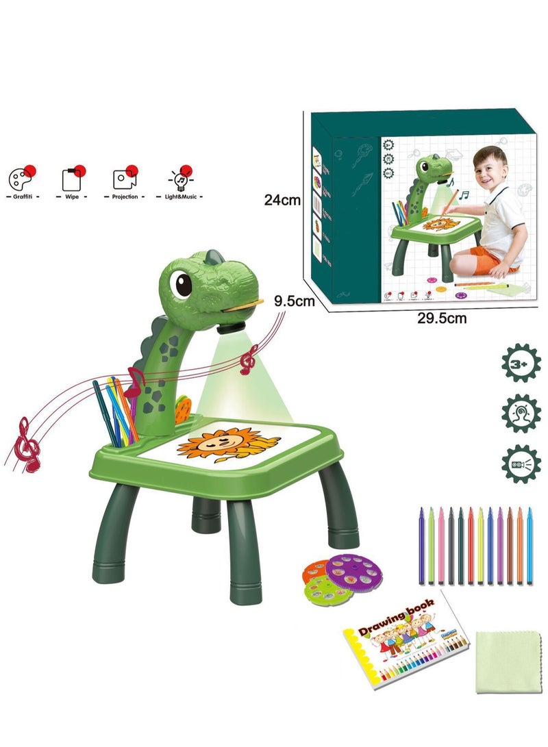 Green Tyrannosaurus Rex Projection Table, Children'S Drawing Projector With Flashlight Slide Projector Toy, Tracing Sketch Table With Light Music, Suitable For Early Art Learning Game Gifts - Image 2