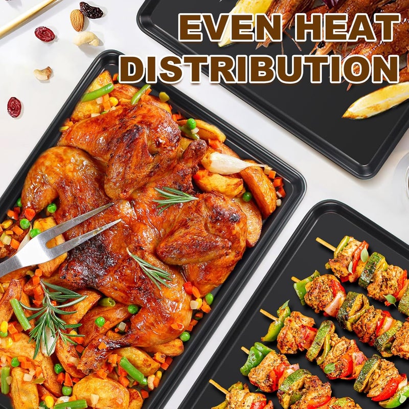 Deedro Baking Sheet Pan Set of 3, Commercial Cookie Sheets for Baking, Nonstick Half/Quarter/Jelly Roll Pans Replacement Toaster Oven Tray, Heavy Duty & Easy Clean, Dark Black - Image 5
