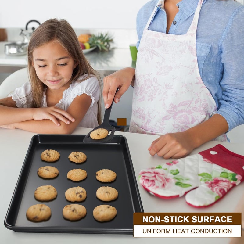 Deedro Baking Sheet Pan Set of 3, Commercial Cookie Sheets for Baking, Nonstick Half/Quarter/Jelly Roll Pans Replacement Toaster Oven Tray, Heavy Duty & Easy Clean, Dark Black - Image 2