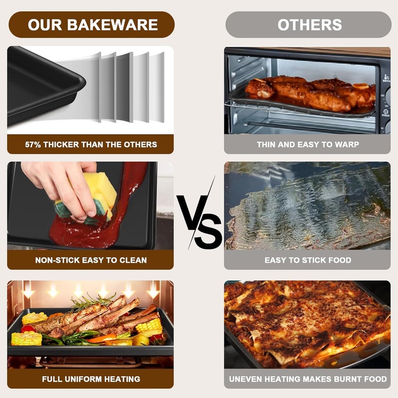 Deedro Baking Sheet Pan Set of 3, Commercial Cookie Sheets for Baking, Nonstick Half/Quarter/Jelly Roll Pans Replacement Toaster Oven Tray, Heavy Duty & Easy Clean, Dark Black - Image 4