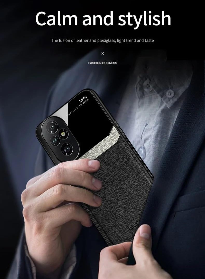 غطاء متوافق مع هاتف Honor 200 Pro 5G، مصنوع من مادة PC بتصميم جلدي فاخر، يوفر حماية للشاشة والكاميرا، مقاوم للسقوط والصدمات، غطاء حماية أنيق لجهاز Honor 200 Pro. - Image 4