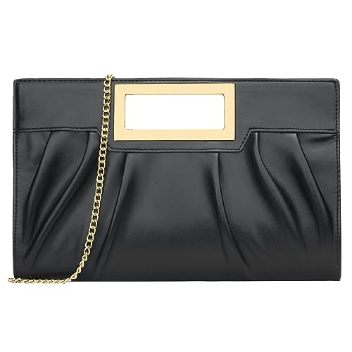 KKXIU Women Clutch Purse Elegant Pleated Evening Bag for Wedding Prom Bridal with Chain Strap (Black) - Image 1