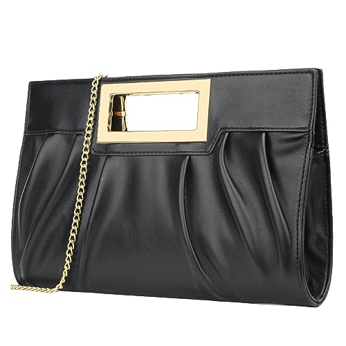 KKXIU Women Clutch Purse Elegant Pleated Evening Bag for Wedding Prom Bridal with Chain Strap (Black) - Image 2