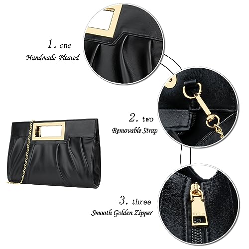 KKXIU Women Clutch Purse Elegant Pleated Evening Bag for Wedding Prom Bridal with Chain Strap (Black) - Image 5