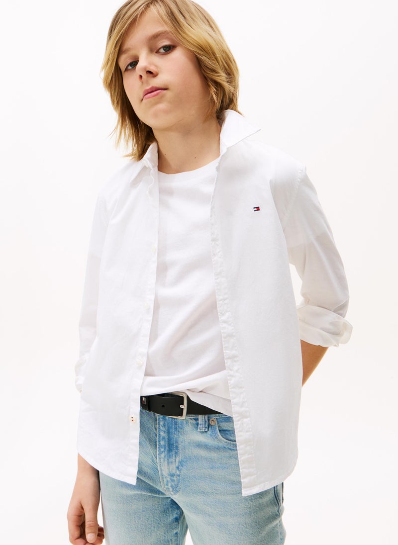TOMMY HILFIGER Kids Solid Stretch Poplin Shirt - Image 1