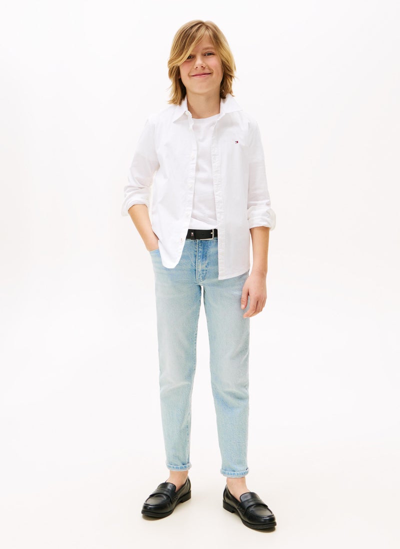 TOMMY HILFIGER Kids Solid Stretch Poplin Shirt - Image 4