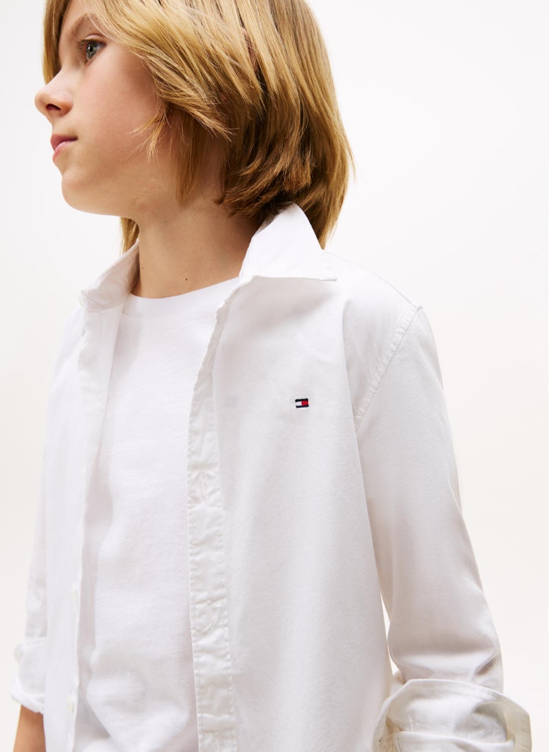 TOMMY HILFIGER Kids Solid Stretch Poplin Shirt - Image 3