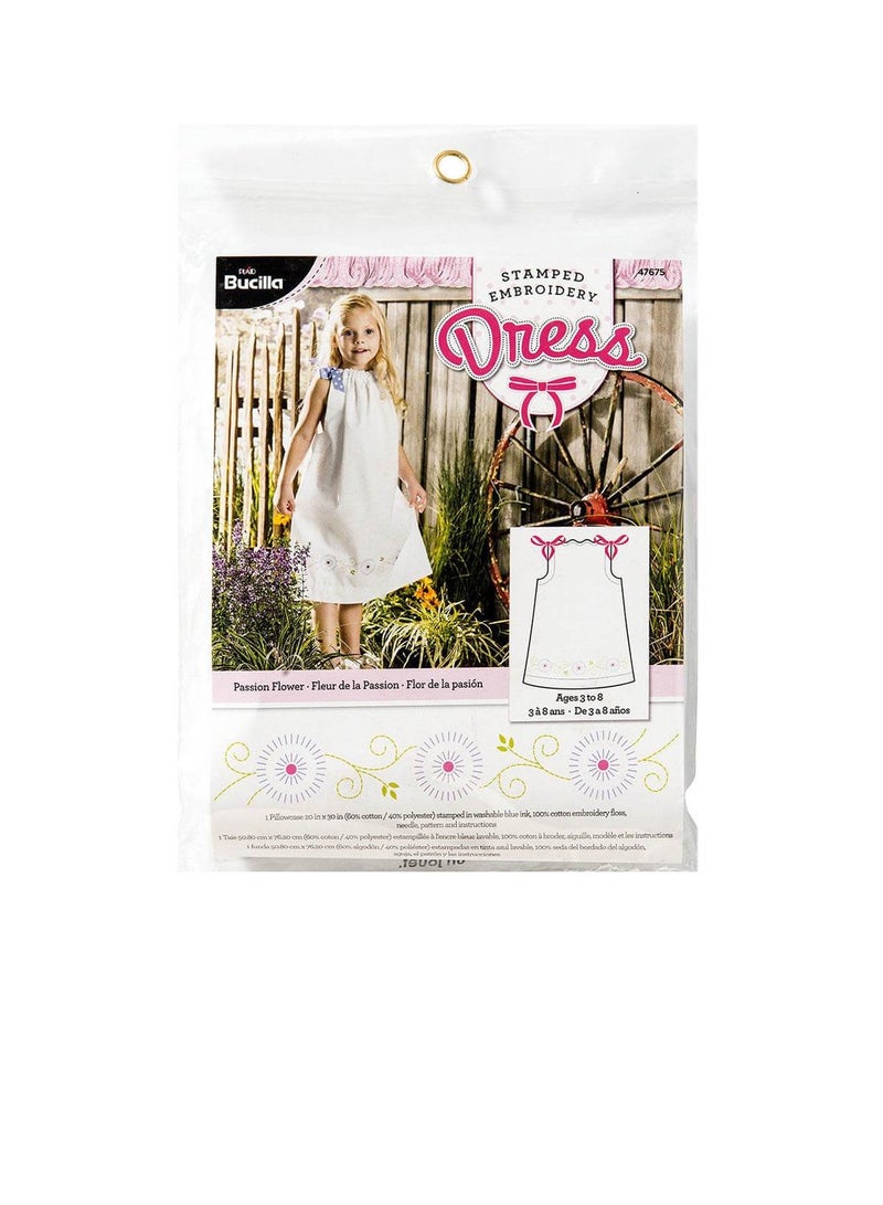 Bucilla Stamped Embroidery Pillowcase Dress Kit Size 3-8 Passion Flower - Image 3