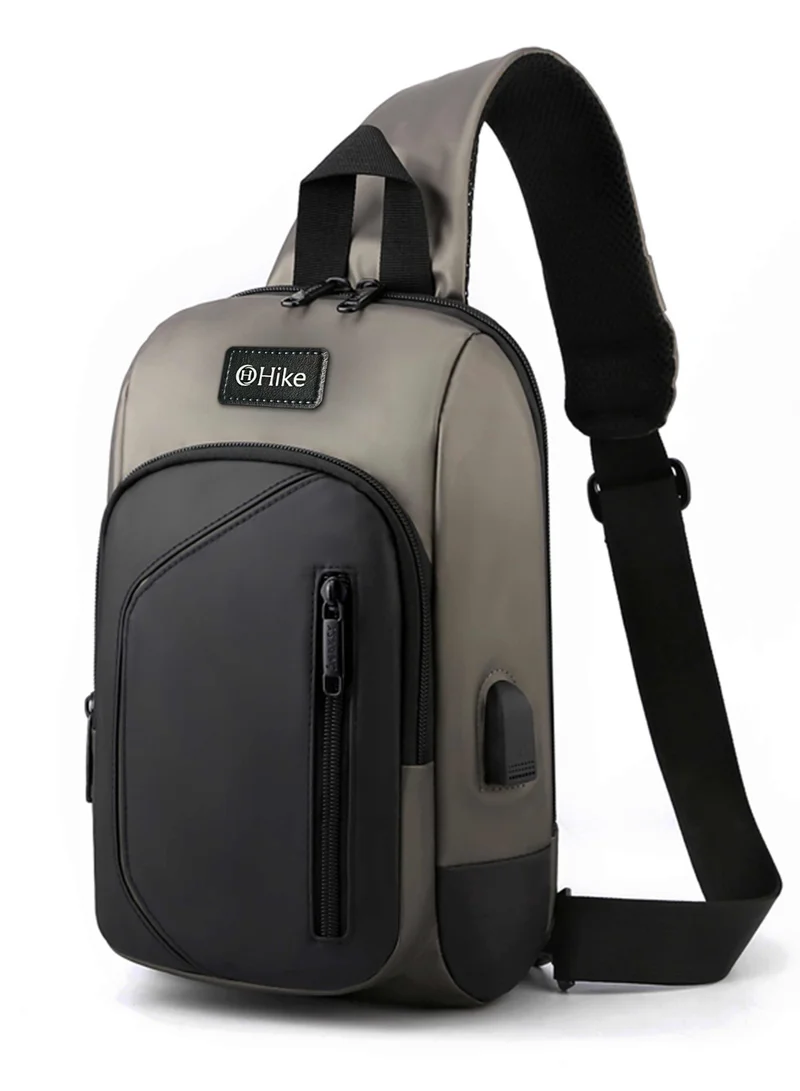هايك Hike Crossbody Sling Bag Synthetic Water Resistant Unisex Small Shoulder Bag with Built in USB Port for Business Travel Outdoor Shopping, HK2032-DARKGREY