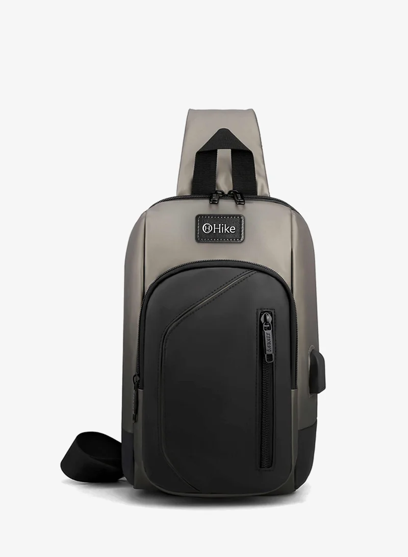 Hike Grey Crossbody Sling Bag Synthetic Water Resistant Unisex Small Shoulder Bag with Built in USB Port for Business Travel Outdoor Shopping, HK2032, Dark Grey  | Best Price UAE