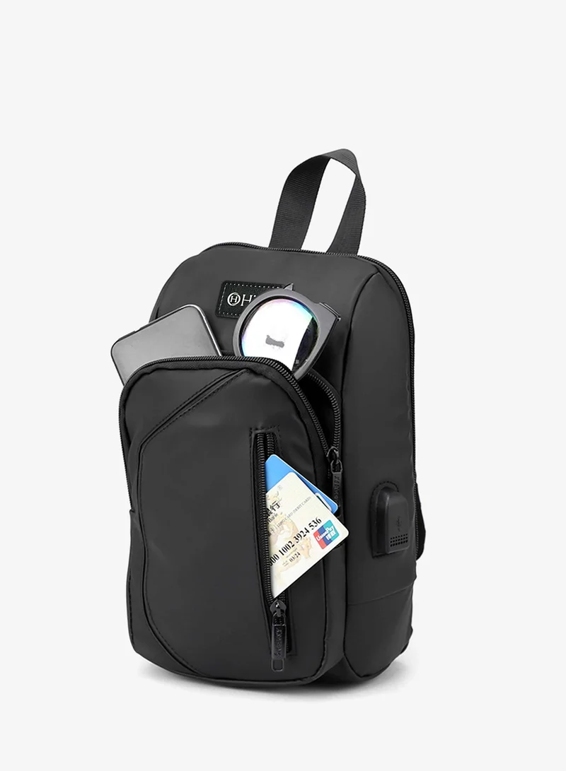 Hike Grey Crossbody Sling Bag Synthetic Water Resistant Unisex Small Shoulder Bag with Built in USB Port for Business Travel Outdoor Shopping, HK2032, Dark Grey  | Best Price UAE