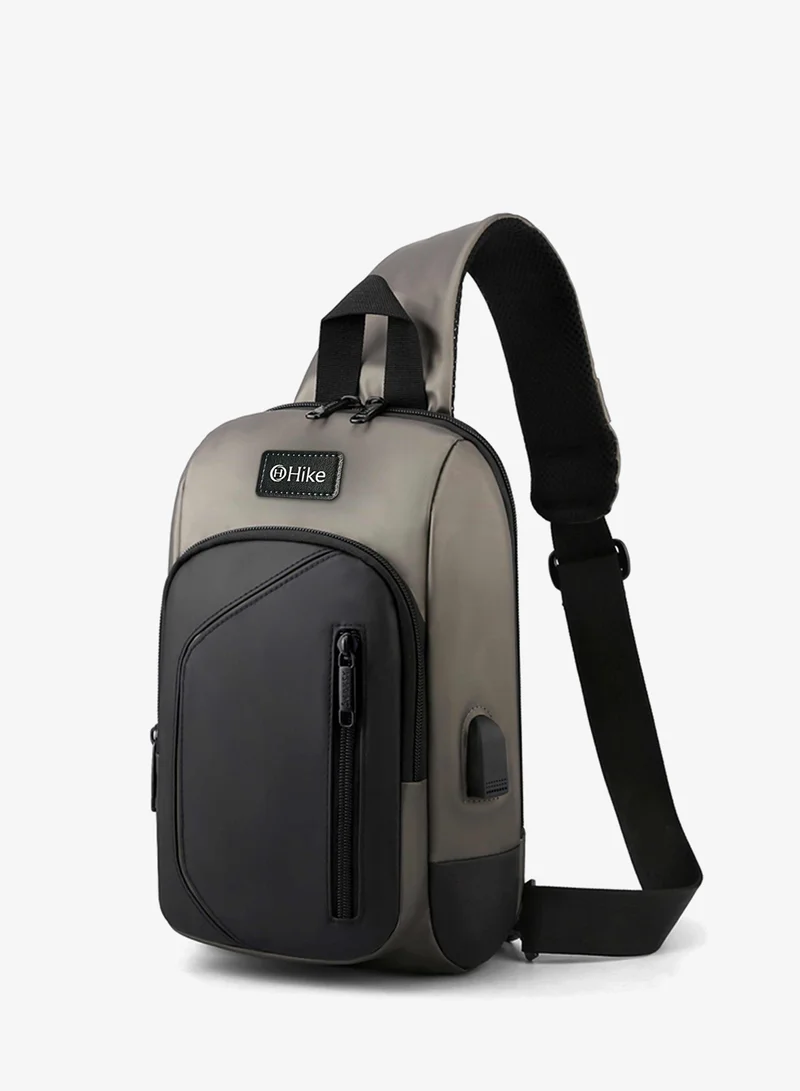 هايك Hike Crossbody Sling Bag Synthetic Water Resistant Unisex Small Shoulder Bag with Built in USB Port for Business Travel Outdoor Shopping, HK2032-DARKGREY