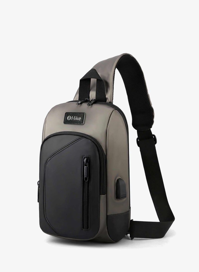 Hike Crossbody Sling Bag Synthetic Water Resistant Unisex Small Shoulder Bag with Built in USB Port for Business Travel Outdoor Shopping, HK2032, Dark Grey - Image 1