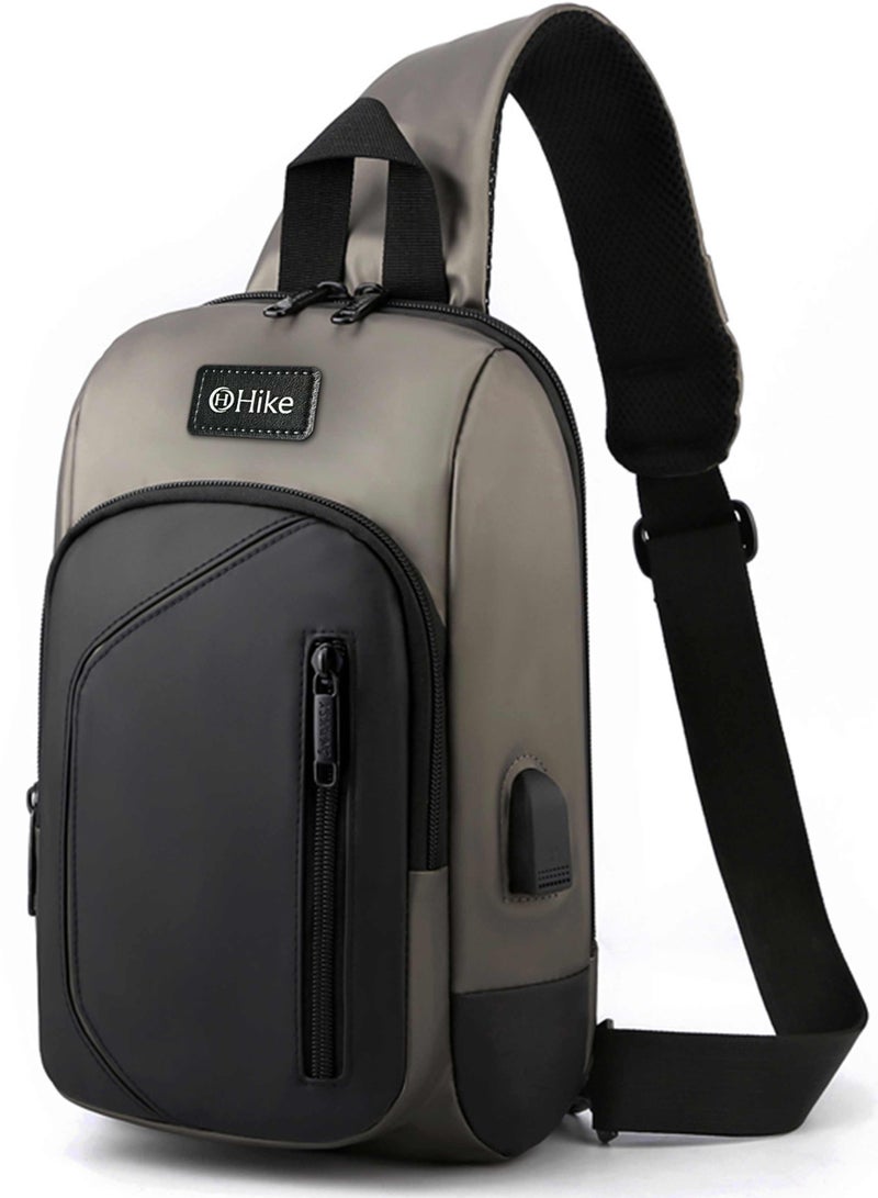 هايك Hike Crossbody Sling Bag Synthetic Water Resistant Unisex Small Shoulder Bag with Built in USB Port for Business Travel Outdoor Shopping, HK2032-DARKGREY - Image 1