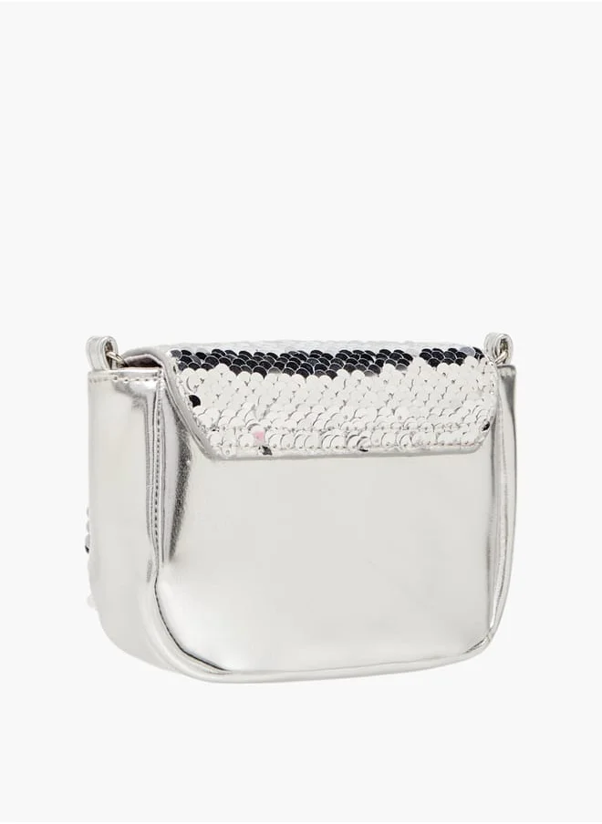 باربي Girls All-Over Embellished Crossbody Bag with Button Closure