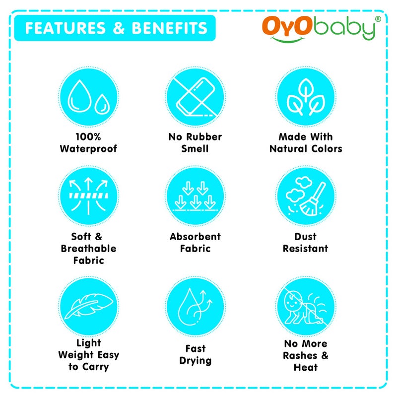 OYO BABY 100% Waterproof Polycotton Toddler Baby Dry Sheet, Extra Absorbent Infant Bed Sheet for New Born & Toddler Babies, Baby Bedding Protector for Toddler Kids, Medium Size, 100 X 70 cm, Sea Blue - Image 2