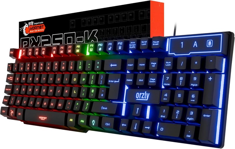 Orzly Gaming Keyboard RGB USB Wired Rainbow Keyboard Designed for PC Gamers, PS4, PS5, Laptop, Xbox, Nintendo Switch, RX-250 Hornet Edition (Black) Brand: - Image 1