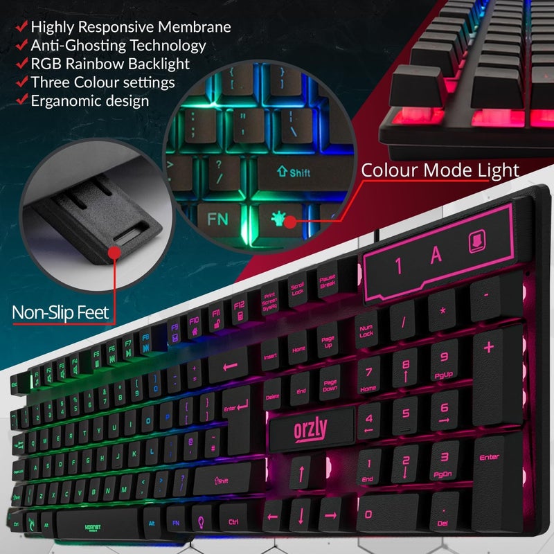 Orzly Gaming Keyboard RGB USB Wired Rainbow Keyboard Designed for PC Gamers, PS4, PS5, Laptop, Xbox, Nintendo Switch, RX-250 Hornet Edition (Black) Brand: - Image 4