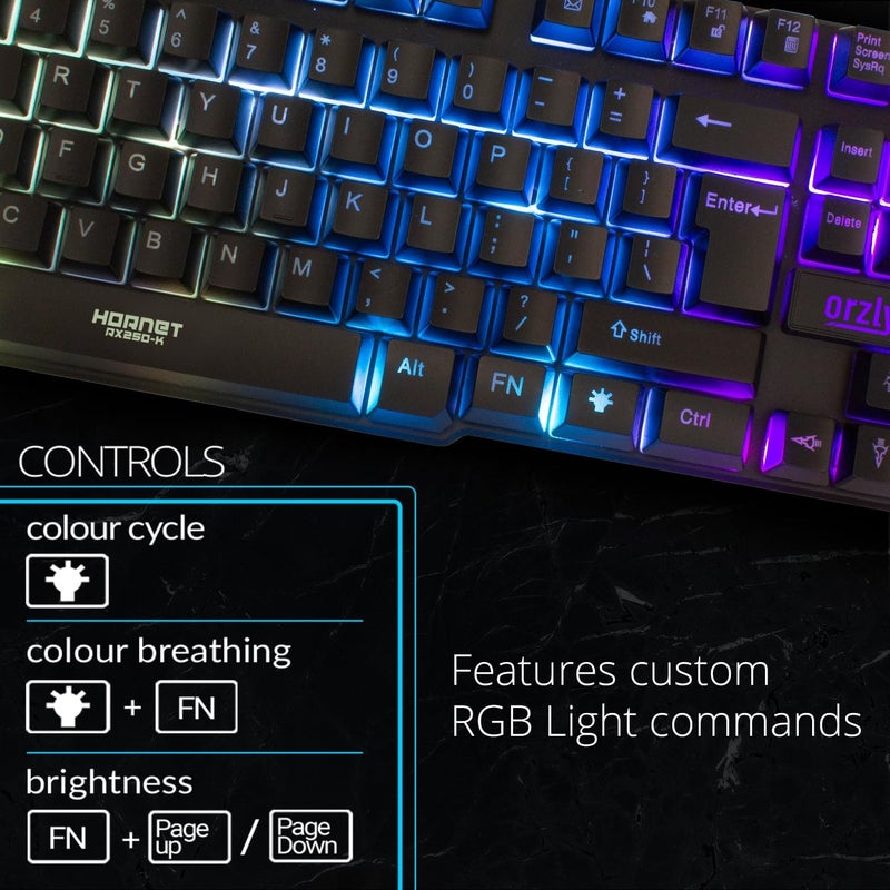 Orzly Gaming Keyboard RGB USB Wired Rainbow Keyboard Designed for PC Gamers, PS4, PS5, Laptop, Xbox, Nintendo Switch, RX-250 Hornet Edition (Black) Brand: - Image 3