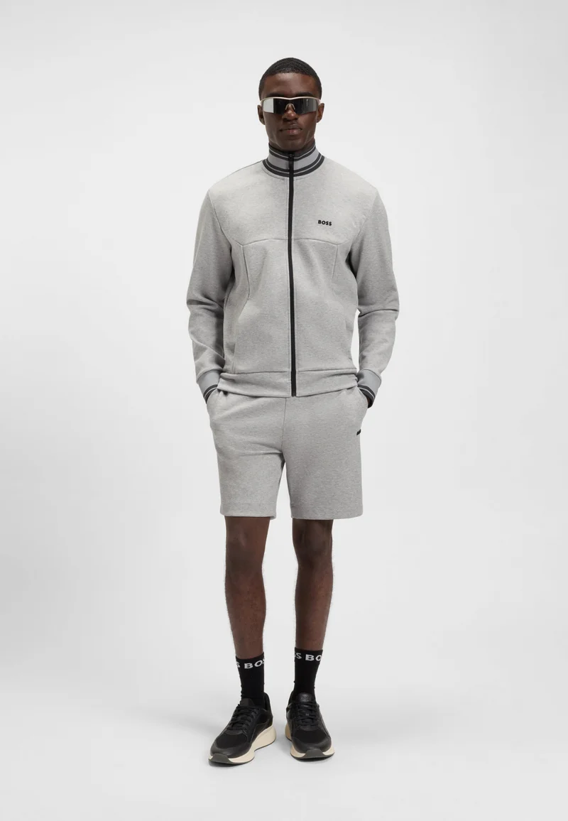 BOSS Cotton-blend zip-up sweatshirt with striped trims