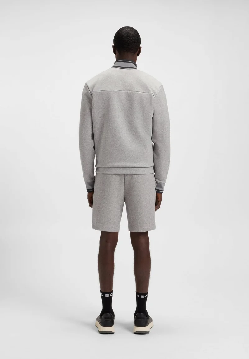 BOSS Cotton-blend zip-up sweatshirt with striped trims